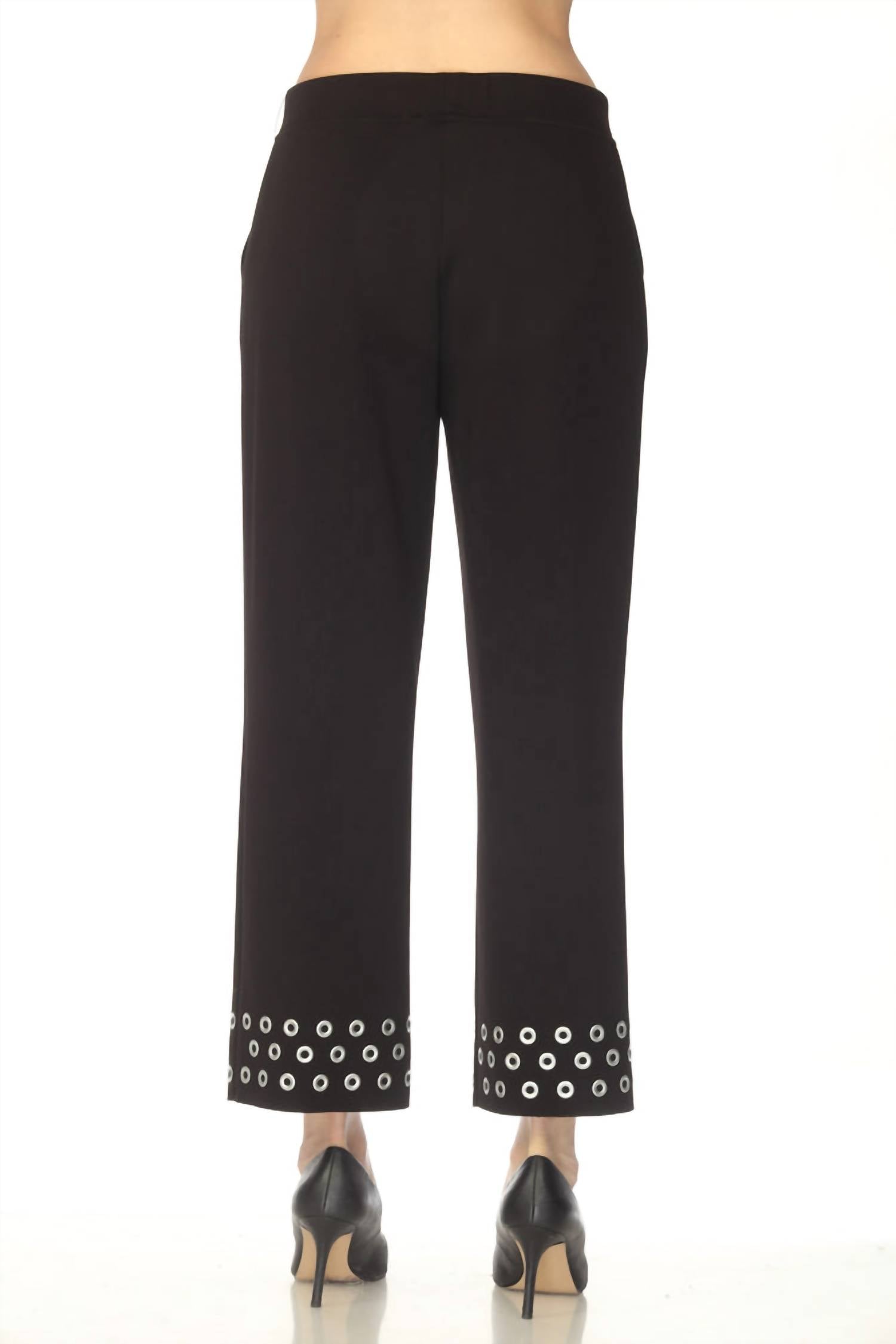 Joseph Ribkoff Grommet Detail Pull On Straight Pants in black - women's pants - detail view