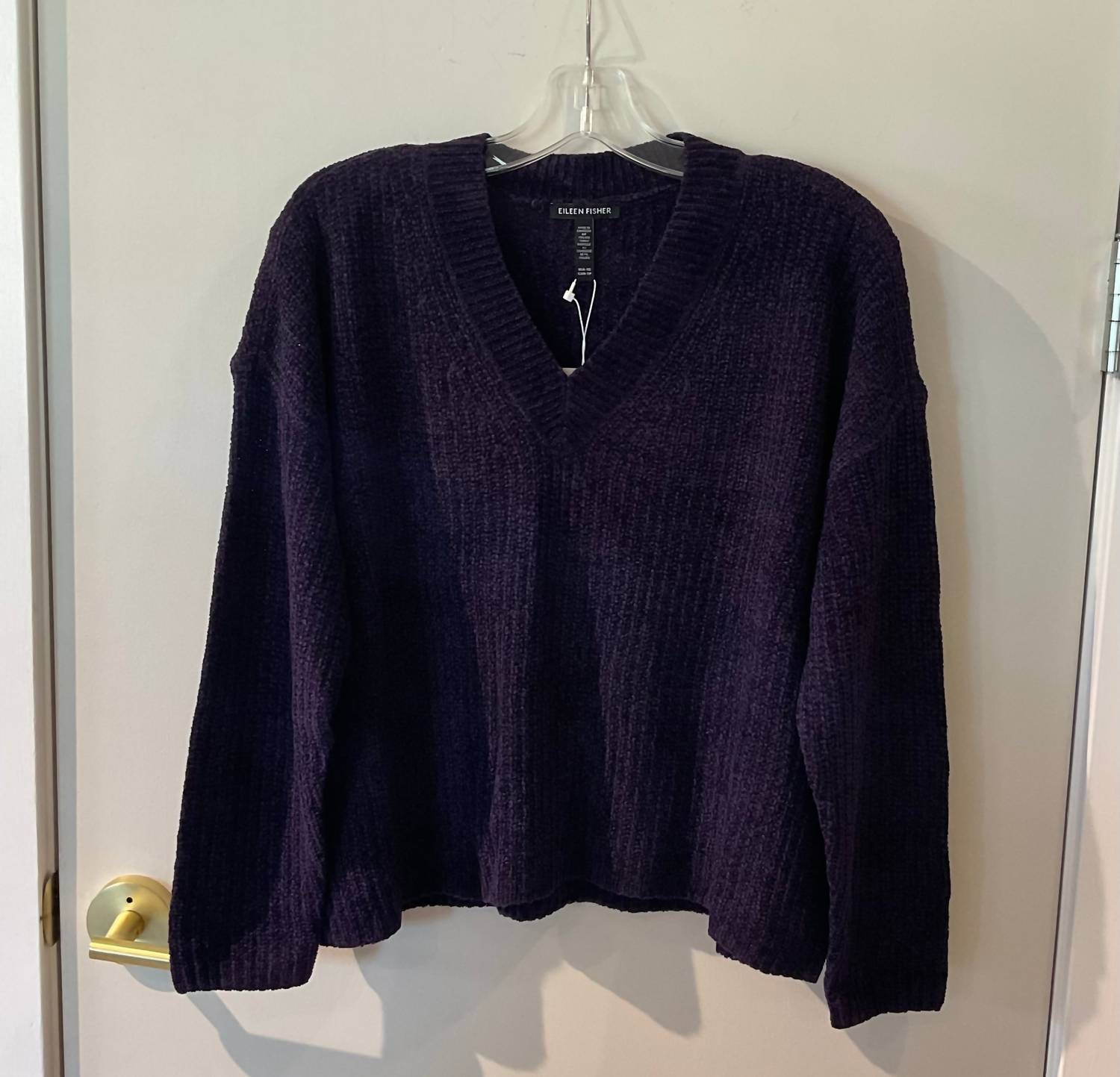 Eileen Fisher V-neck Stretch Cotton Sweater in aubergine - women's sweater - view 4