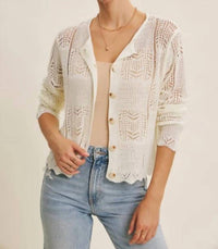 In February - Classic Pointelle Knit Button-down Cardigan