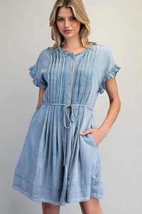 Ee:Some - Pleated Denim Dress