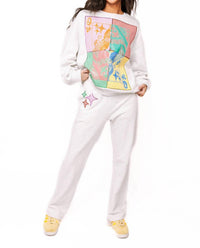 QUEEN OF SPARKLES Colorblock Gingham Card Logo Sweatshirt in grey - women's top