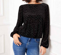 Karen Kane Blouson Sleeve Velvet Burnout Boatneck Top in leopard - women's blouse - view 7