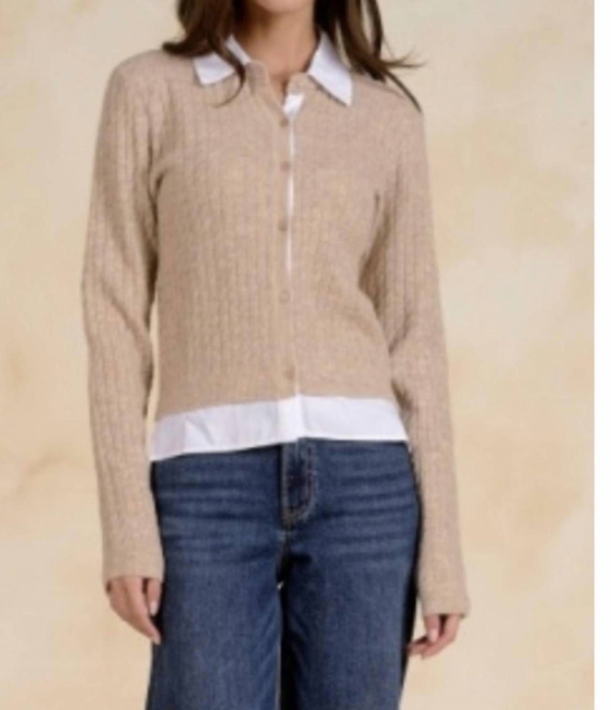 Elan - Cable knit cardigan with shirt