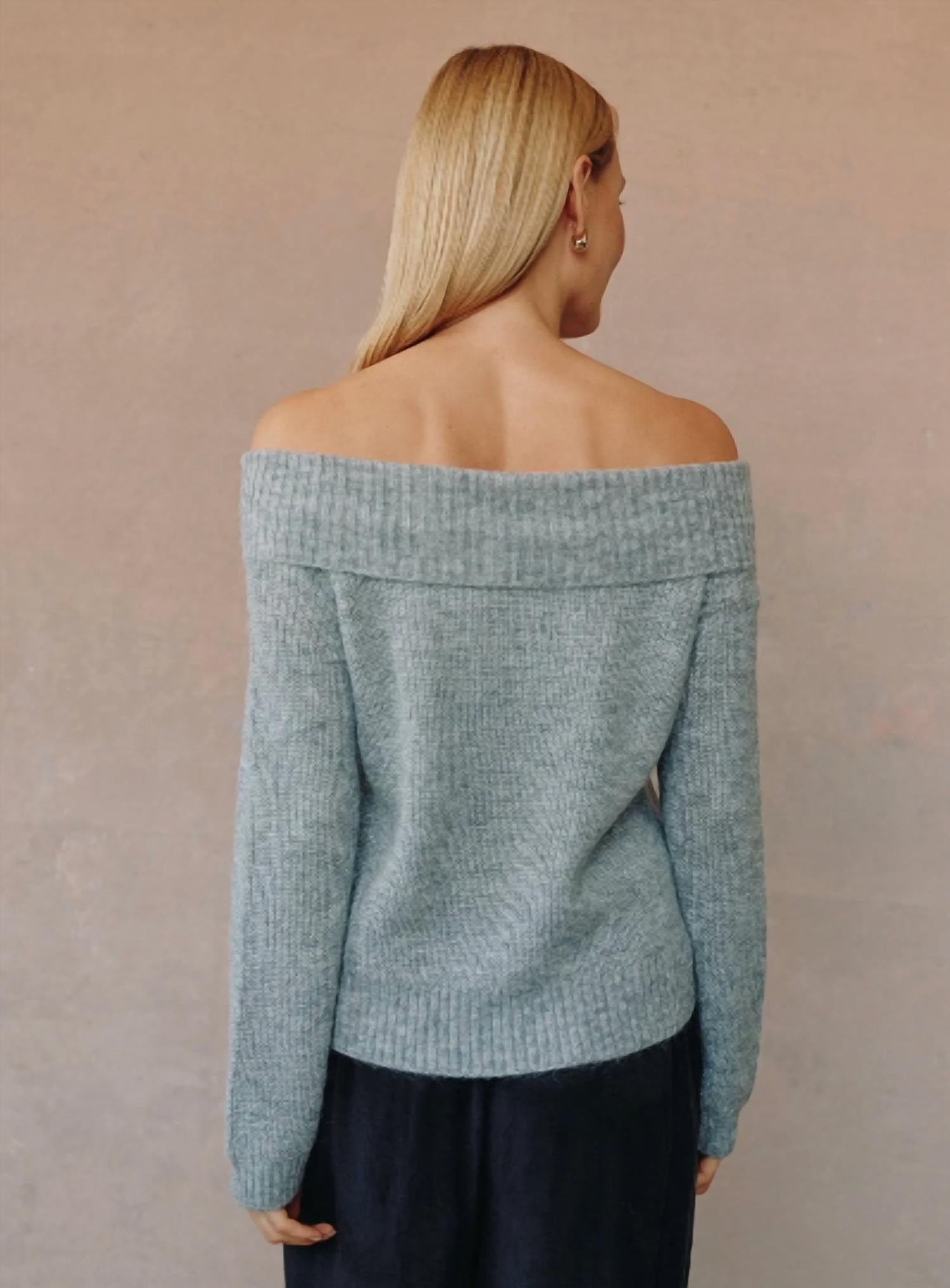 Bella Dahl Off Shoulder Sweater in heather grey - women's sweater - alternate view