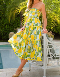 Prosperina Elena Strapless Midi Dress in blue lemon - women's dress - alternate view