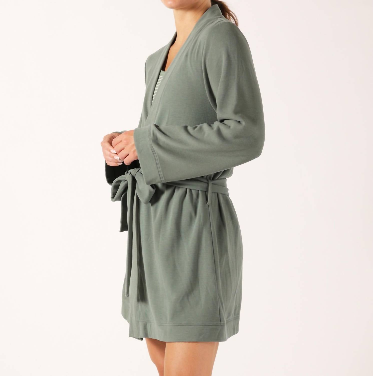 glyder Cloud Fleece Robe in basil - women's intimate - detail view