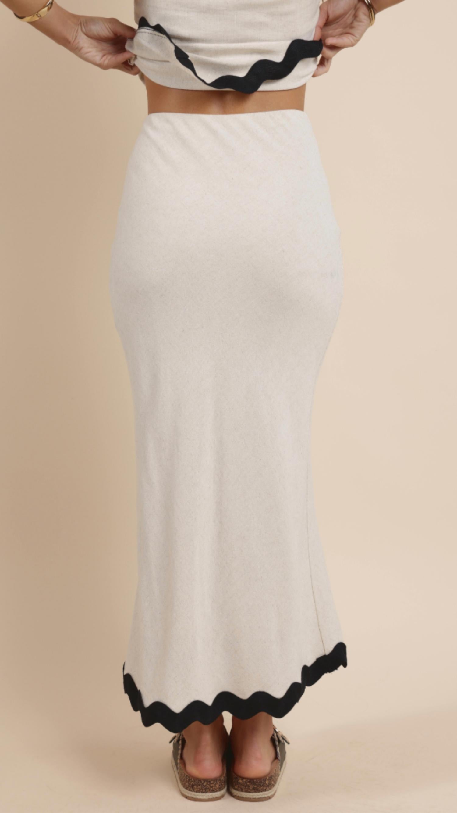 Sadie & Sage Sugarloaf Wavy Trim Tube Top And Midi Skirt Set in oatmeal 1 - women's blouse - view 6
