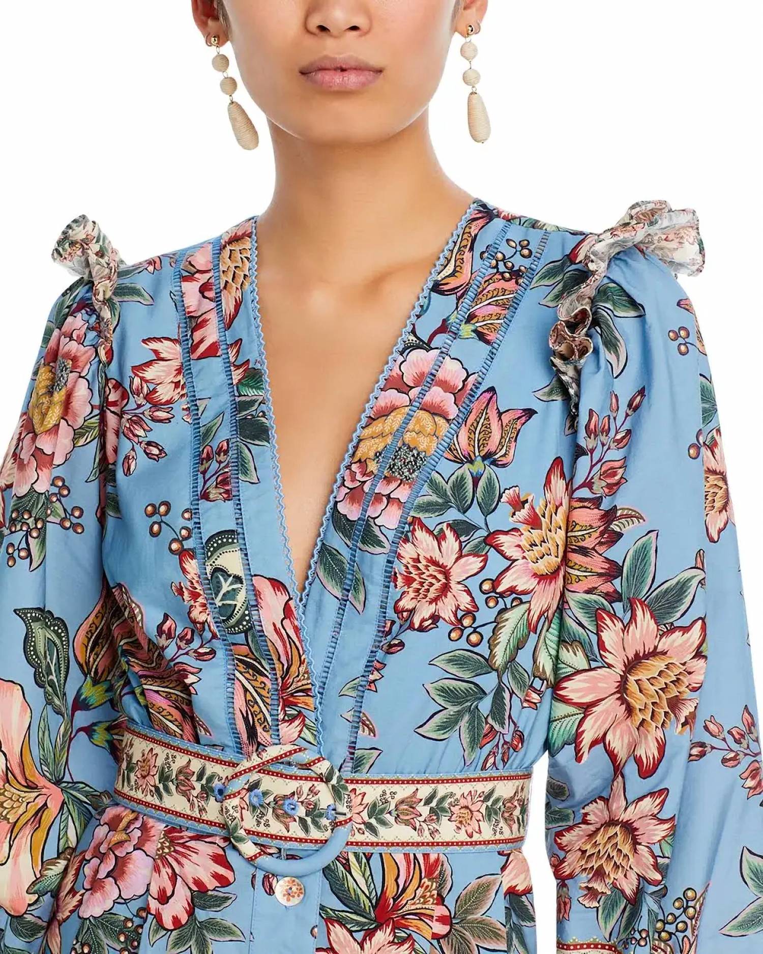 FARM RIO Wonderful Bouquet Romper in blue - women's pants - detail view