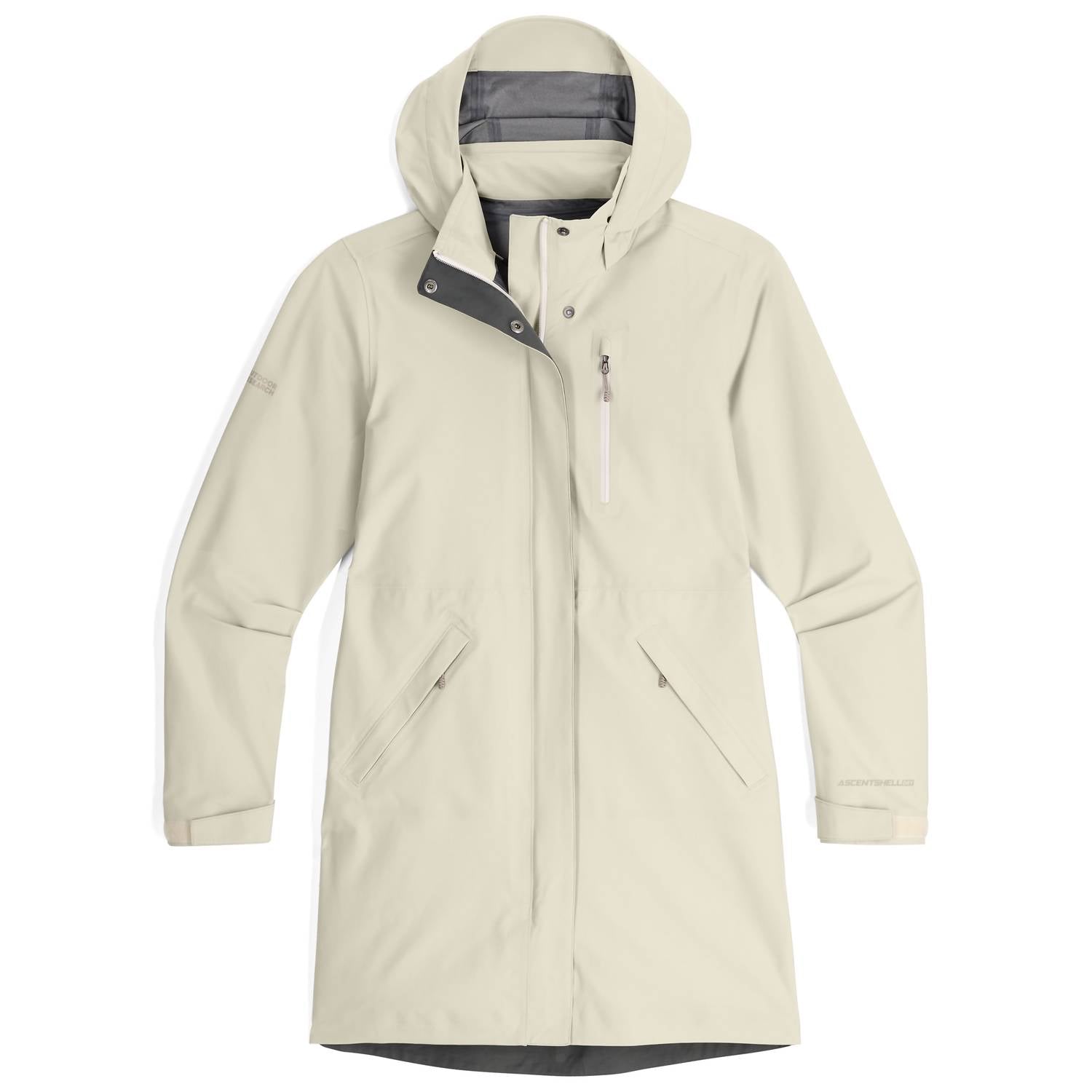 OUTDOOR RESEARCH Aspire 3L Trench Raincoat Jacket in oyster - women's jacket - detail view