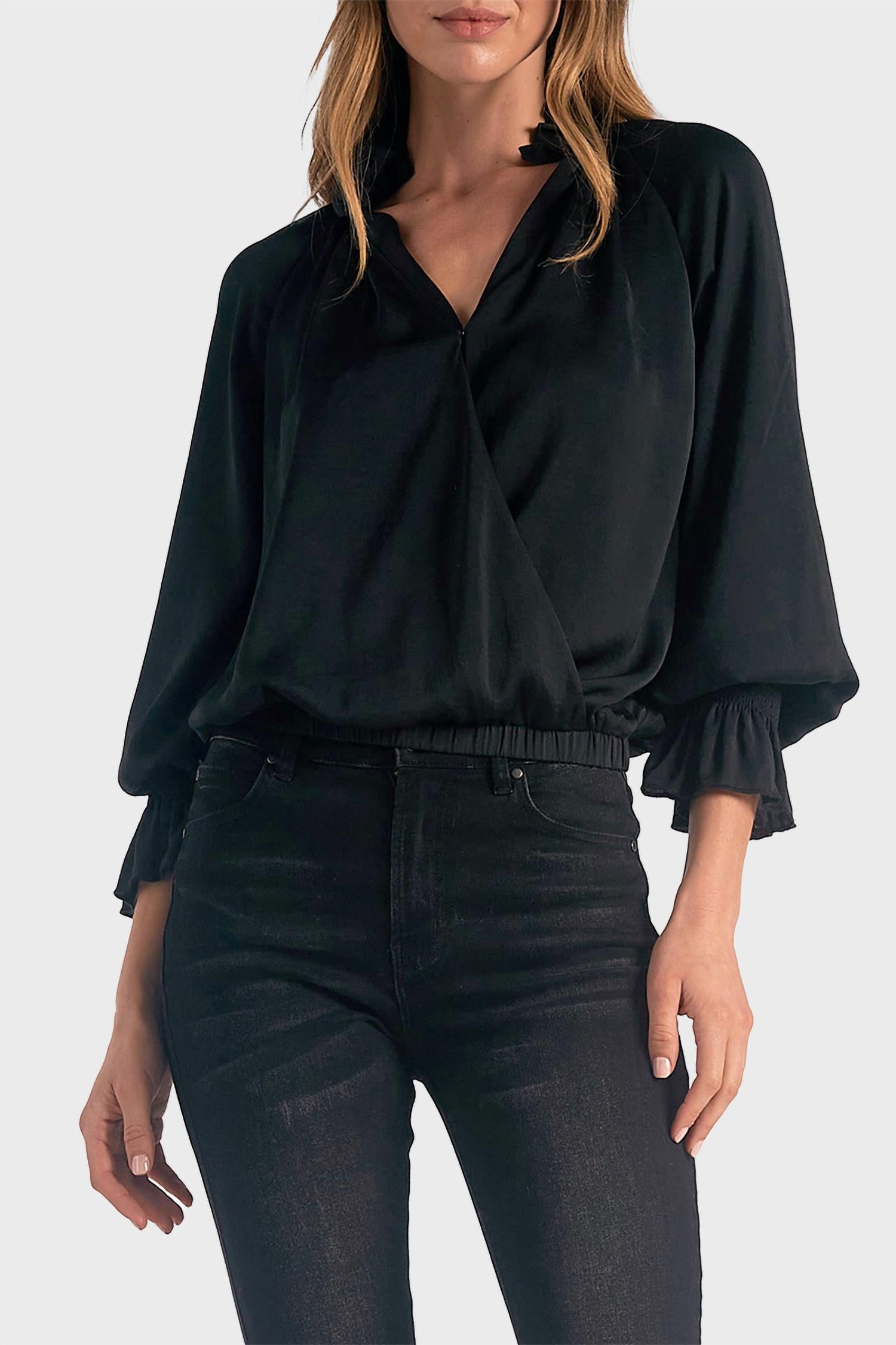 Elan - Long Sleeve Ruffle Collar Blouse