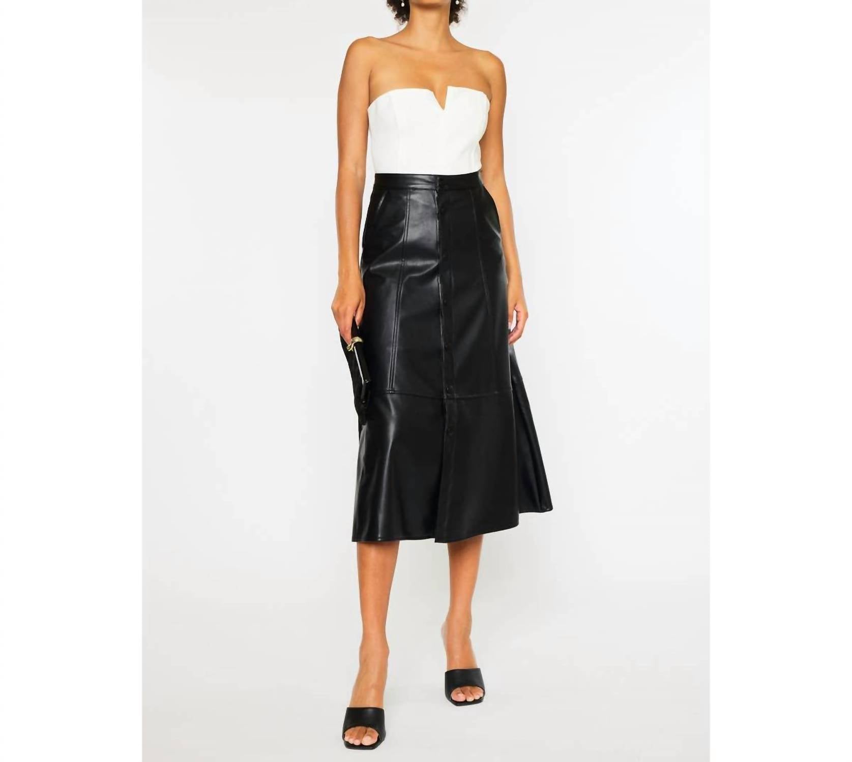 Kancan - High Rise Leather Midi Skirt