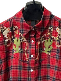 PINCH Women's Plaid Western Shirt in maroon - women's shirt - detail view