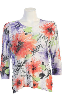 Jess & Jane Women's Sharon Sublimation Ruffle Top in vibrant floral - women's blouse