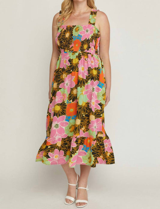 Entro - Floral Smocked Midi Dress