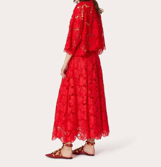 Valentino - Mussoline Carving Lace Midi Skirt