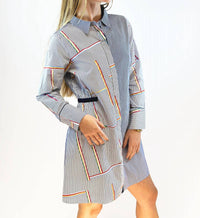 Farylina Retro Striped Dress in blue multi - women's dress
