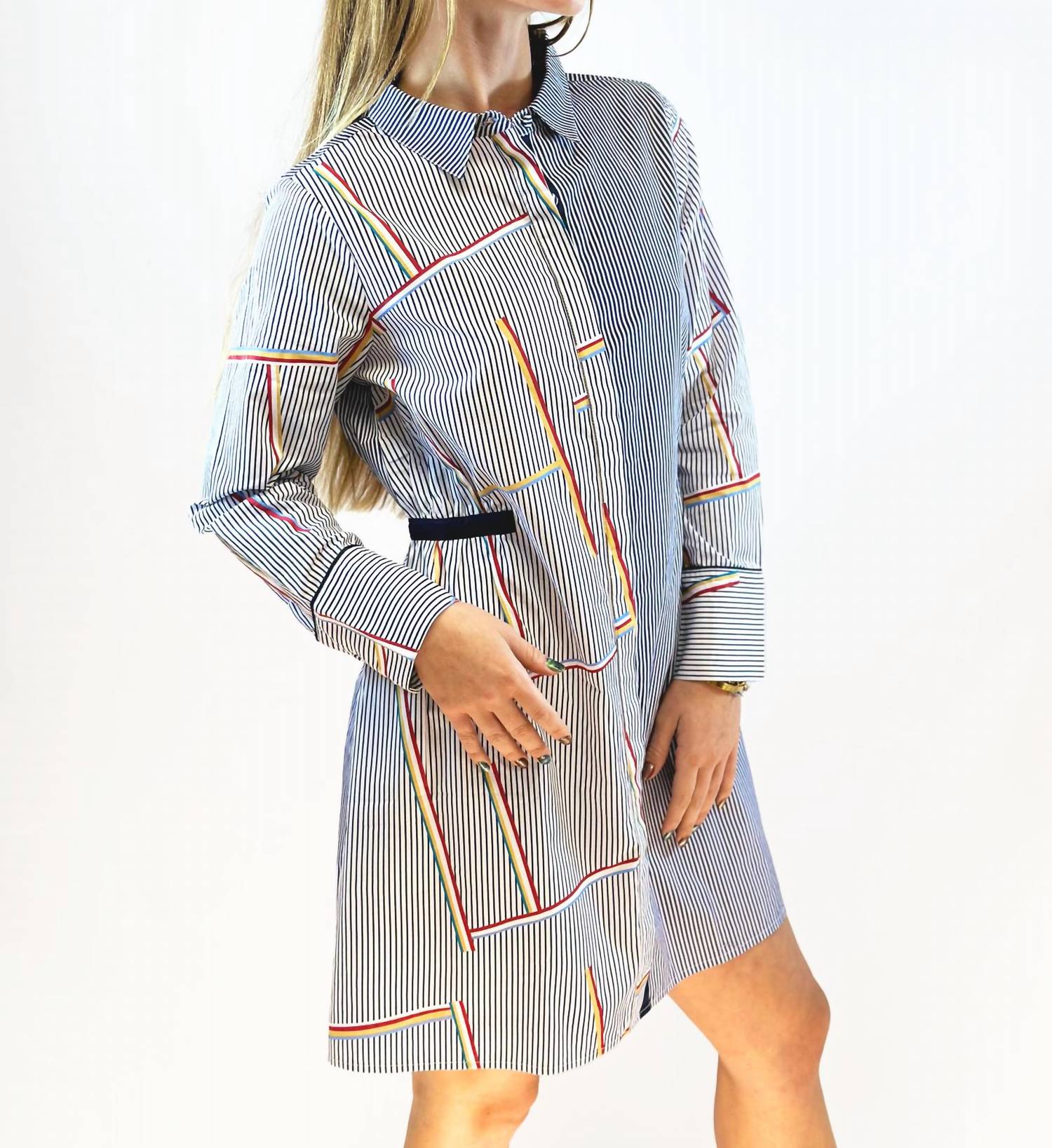 Farylina Retro Striped Dress in blue multi - women's dress