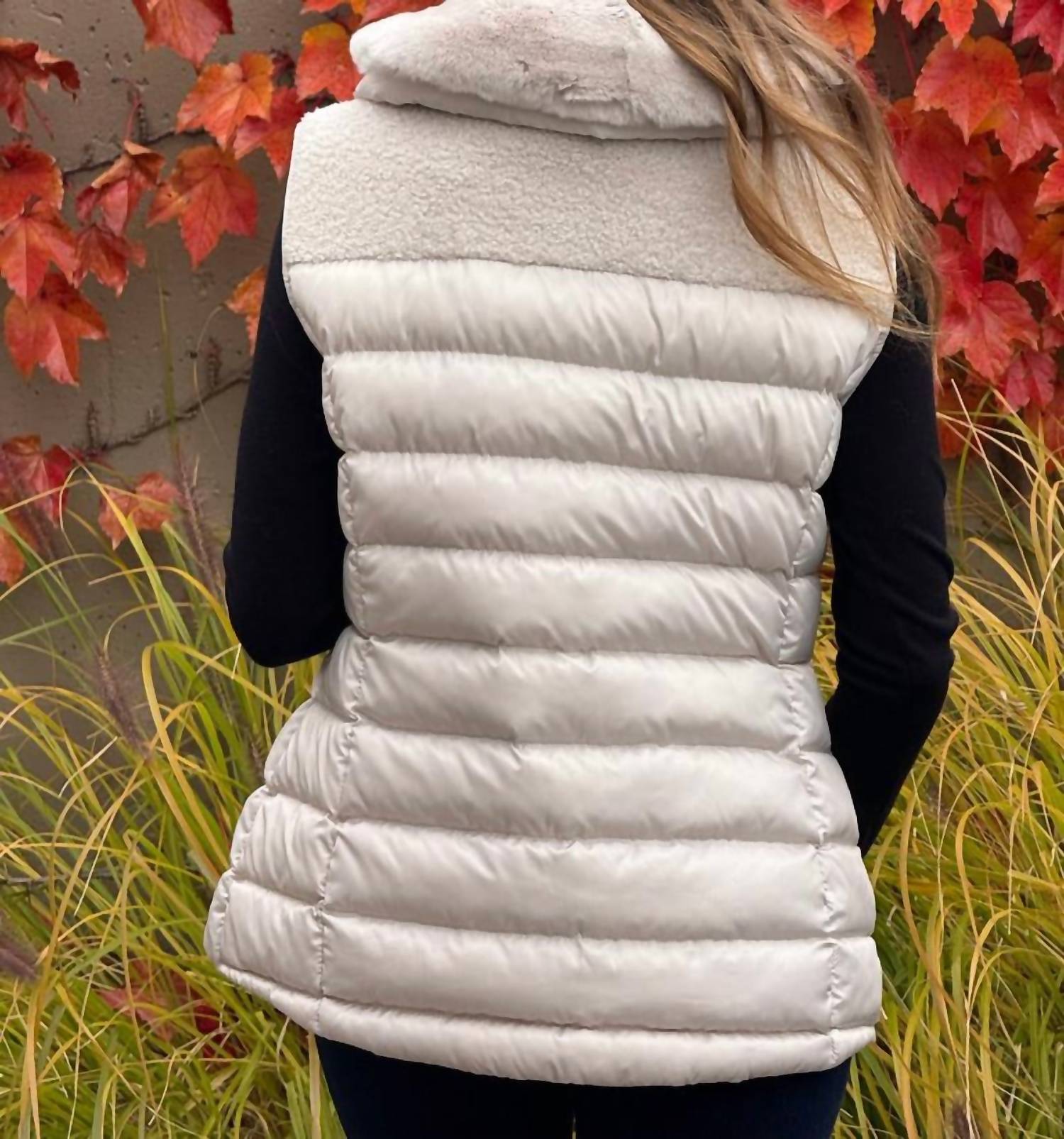 Mitchie'S Matchings - Shearling Puffer Vest With Rabbit Collar