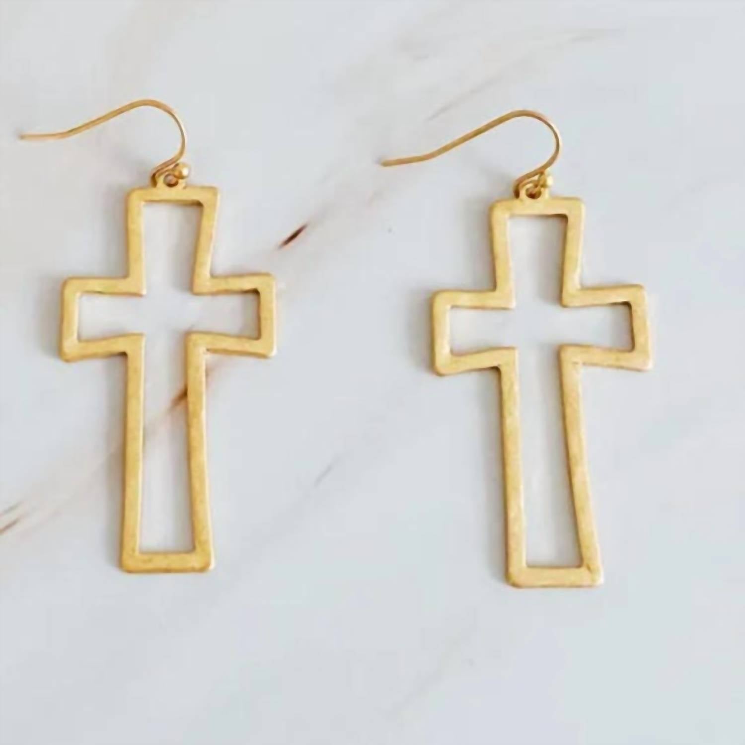 Ellison+Young - Women's Hammered Matte Hollow Cross Dangle Earrings