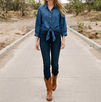 Karen Kane - Blouson Sleeve Gemstone Denim Shirt