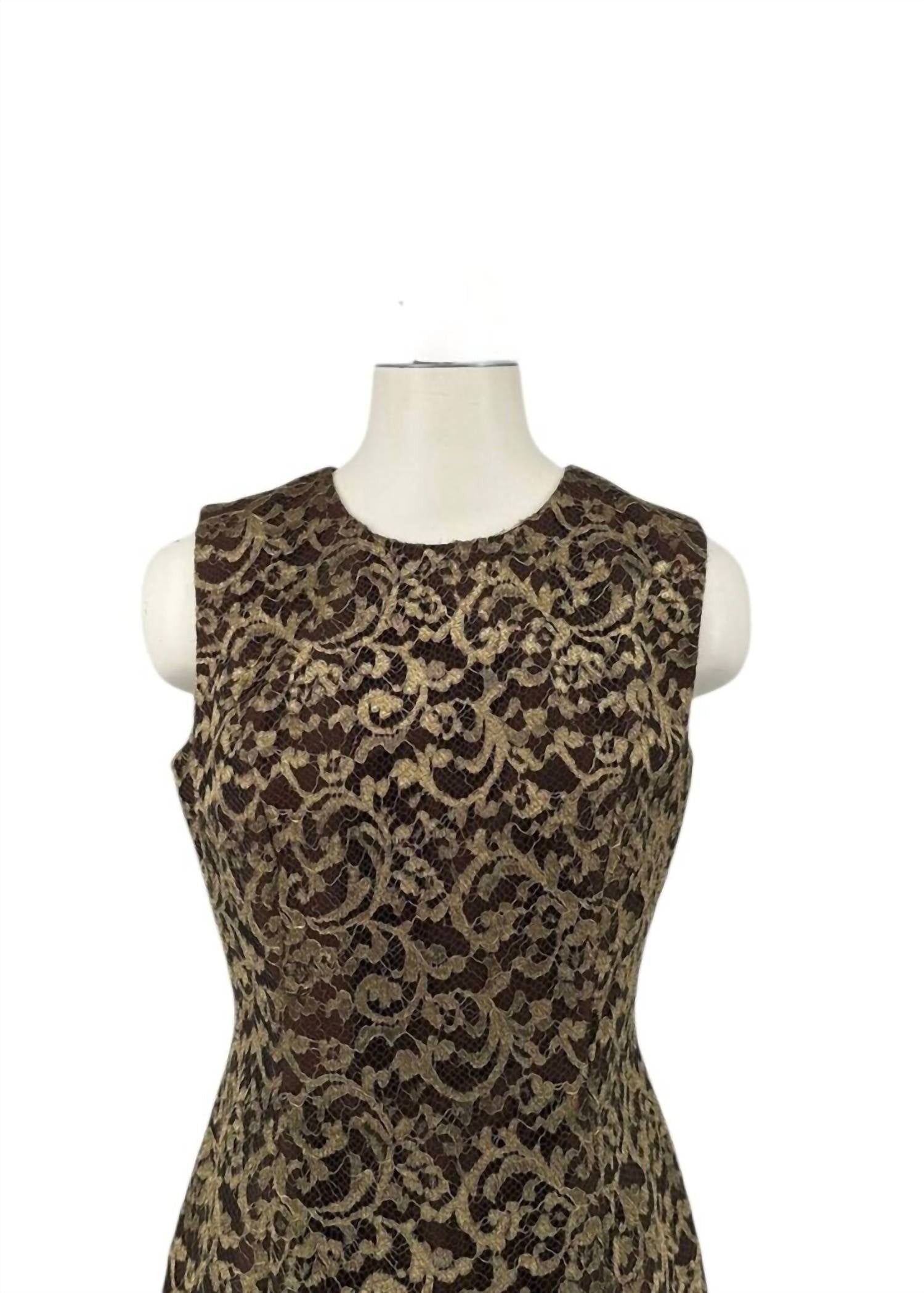 Carmen Marc Valvo Women's Sleeveless Lace Midi Dress in gold - women's dress - detail view