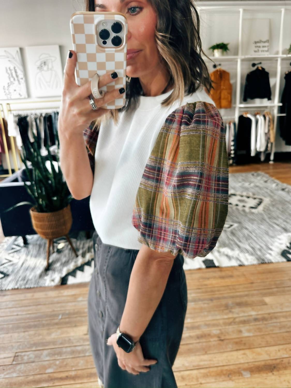 Thml - Plaid Puff Sleeve Top
