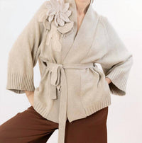 Psophia Tie Front Long Cardigan in ivory - women's cardigan
