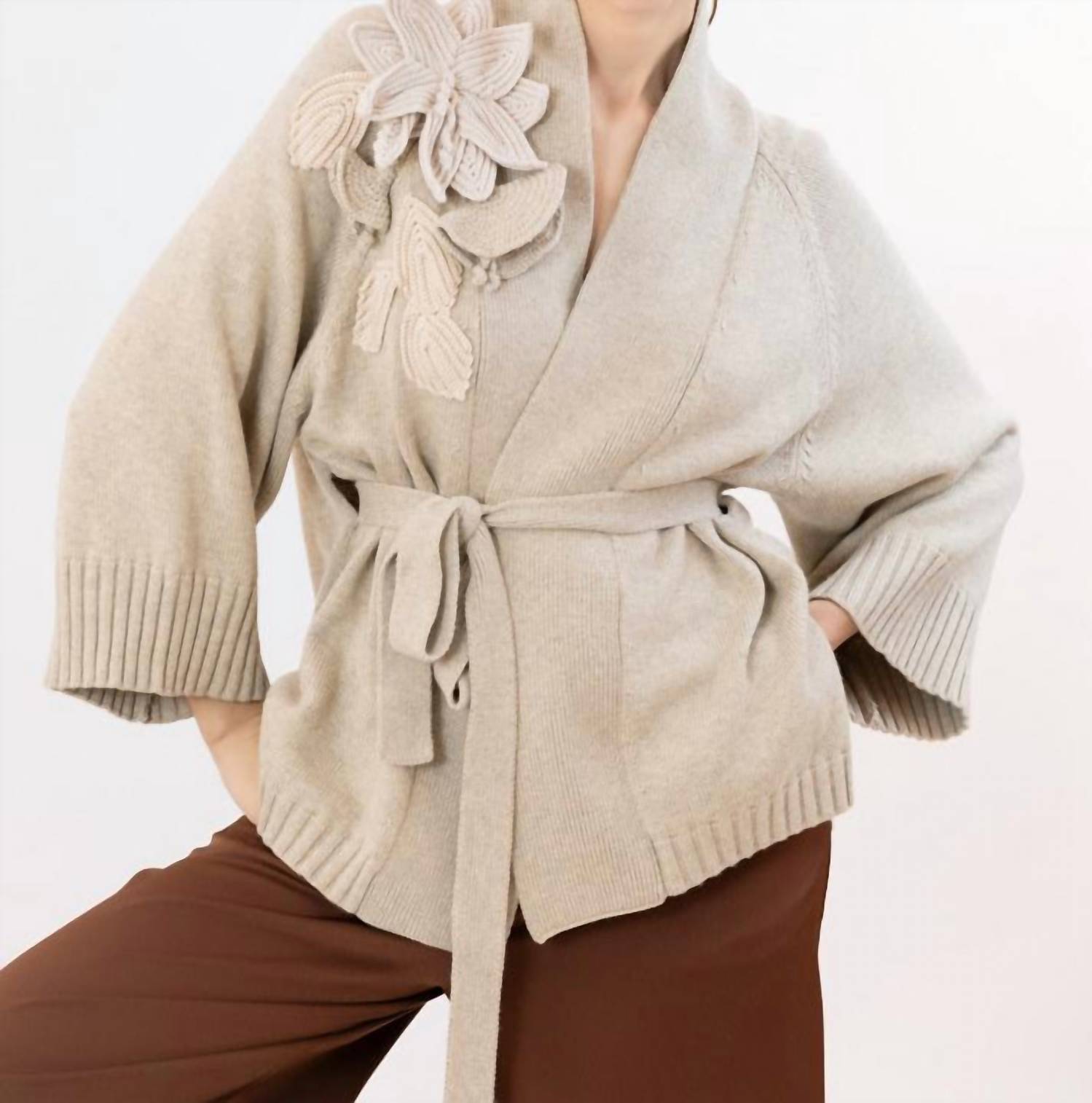 Psophia Tie Front Long Cardigan in ivory - women's cardigan