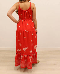 Skies Are Blue - Saylor Palm Tree Embroidered Maxi Dress