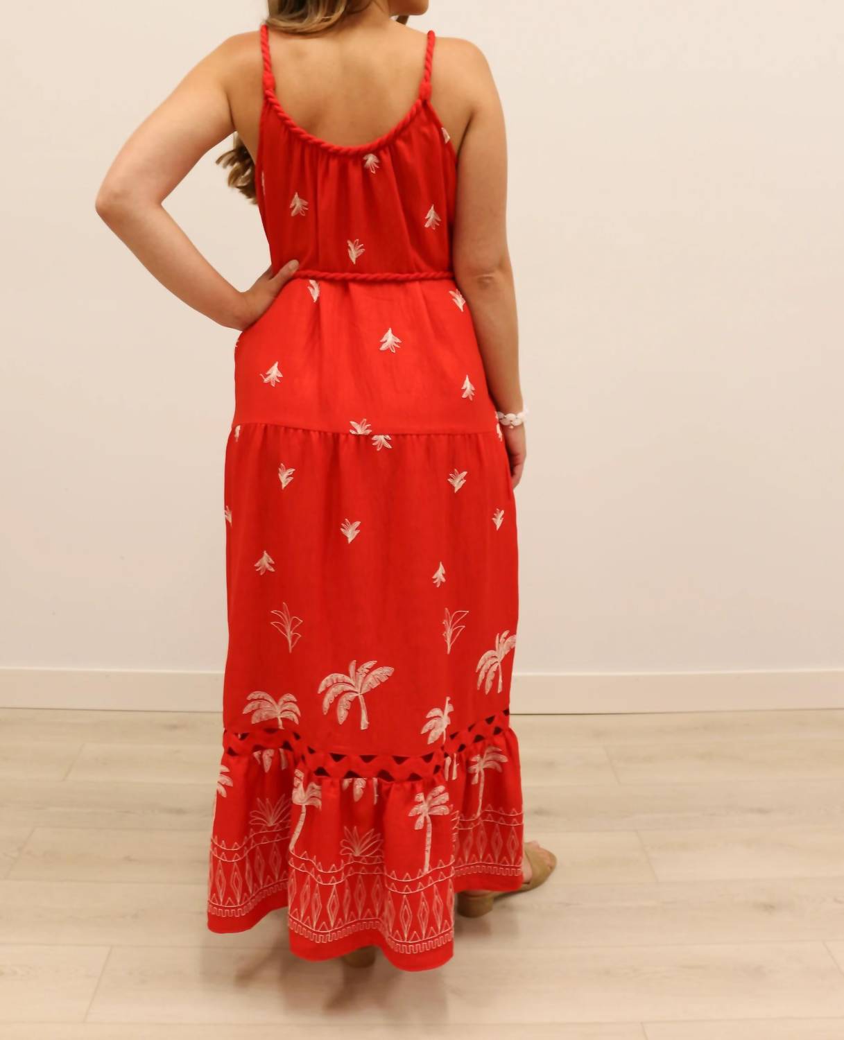 Skies Are Blue - Saylor Palm Tree Embroidered Maxi Dress