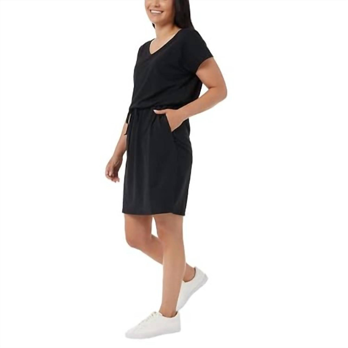 32 Degrees - Side Pockets Drop Shoulder Stretch Comfort V-Neck Soft Lux Dress