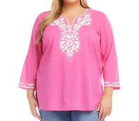 Karen Kane Curvy Embroidered Tunic - Plus in pink - women's shirt