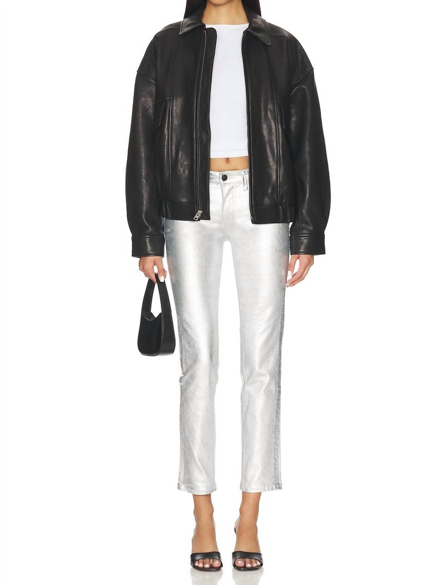 Free People Oracle Metallic Low-rise Slim Straight Jeans in divine 1 - women's jeans - view 5
