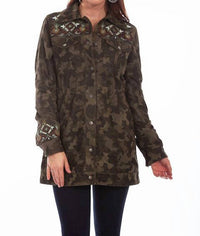 Scully Camouflage Suede And Embroidered Beaded Jacket in olive - women's jacket