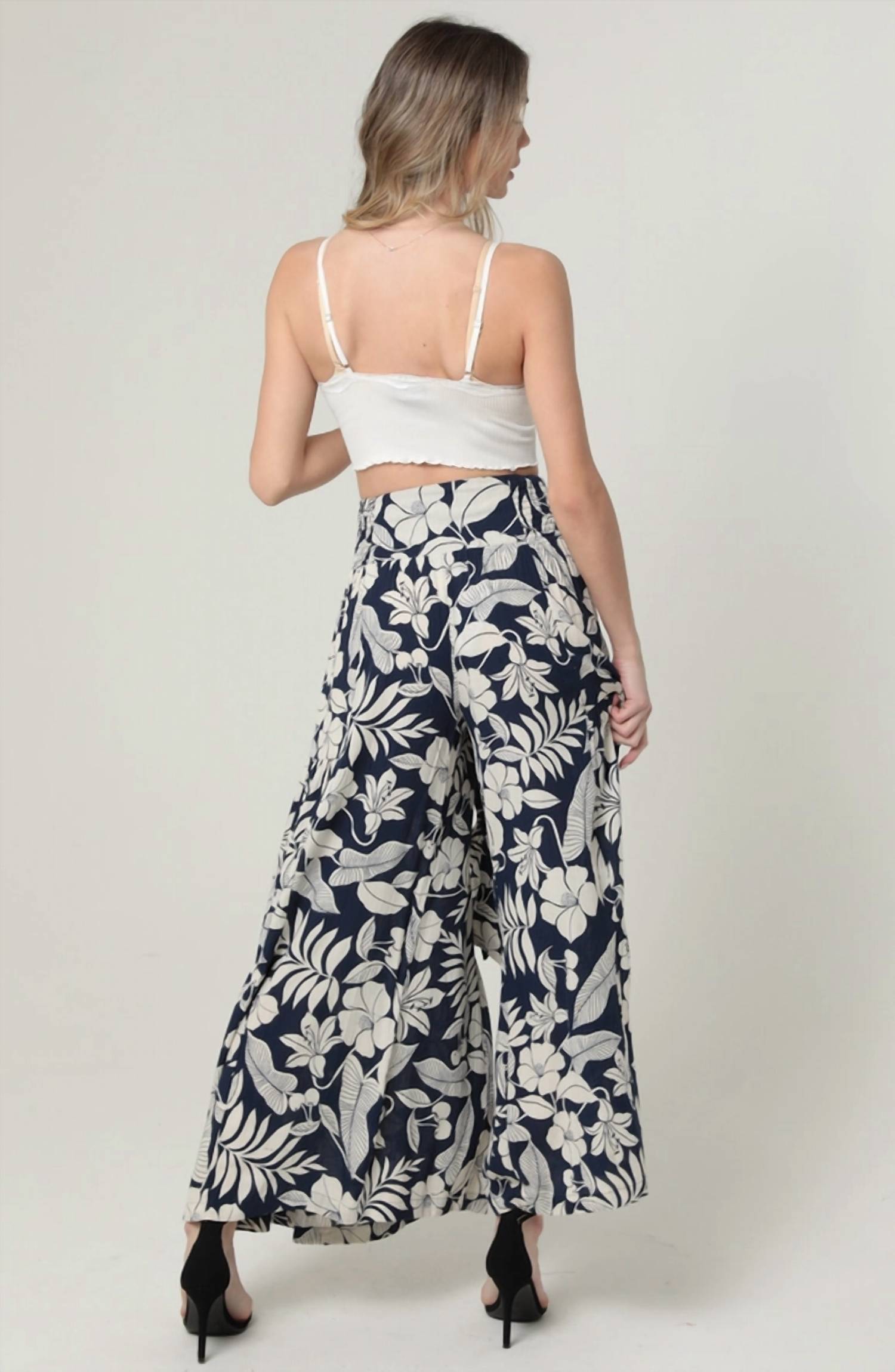 Angie - Floral Wide Leg With Waist Tie Pants