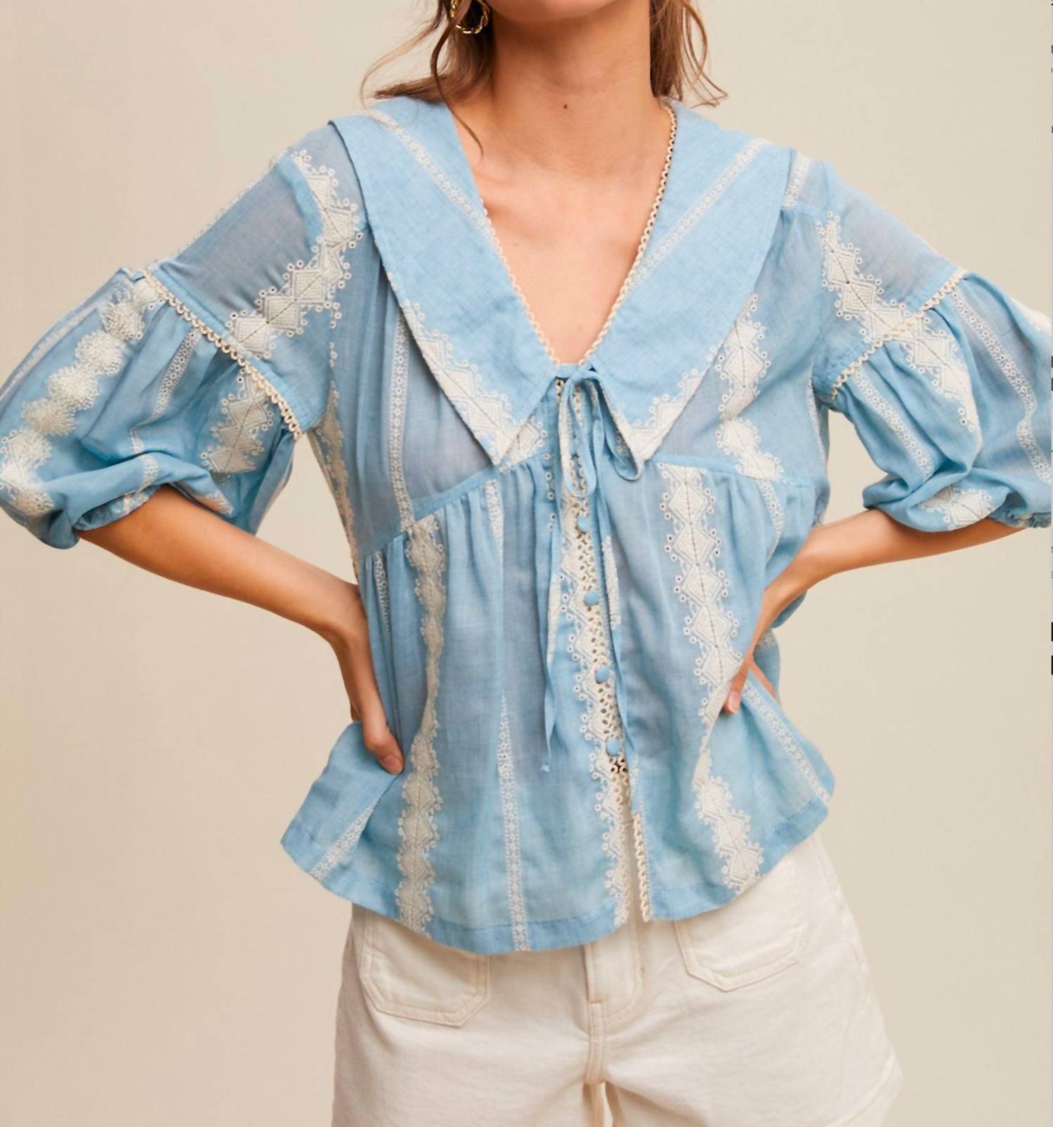 Listicle - Marleigh Embroidered Baby Doll Top