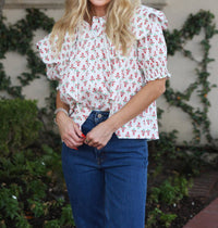 Karlie Floral Collar Button Top in ivory - women's blouse - alternate view