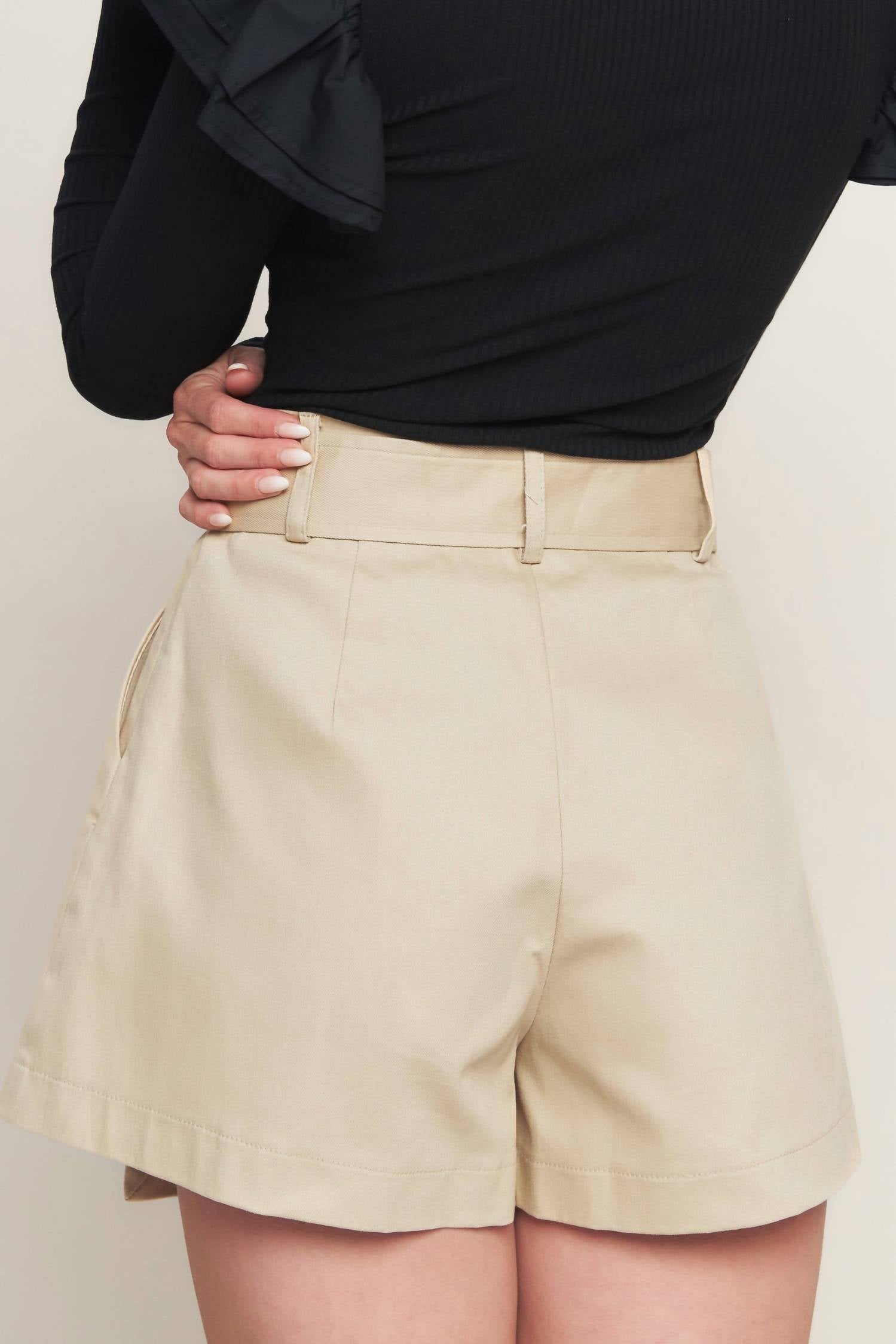 FLYING TOMATO Faux Wrap Cargo Skort in khaki - women's shorts - alternate view