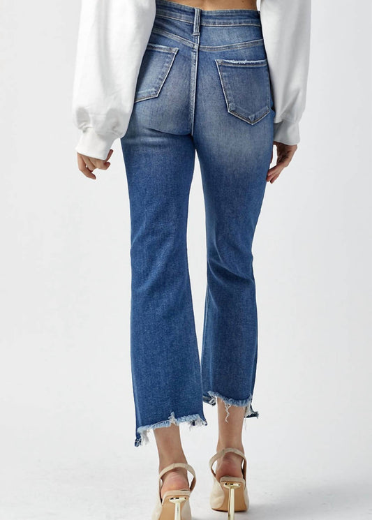 Risen - High Rise Crop Chew Hem Jeans