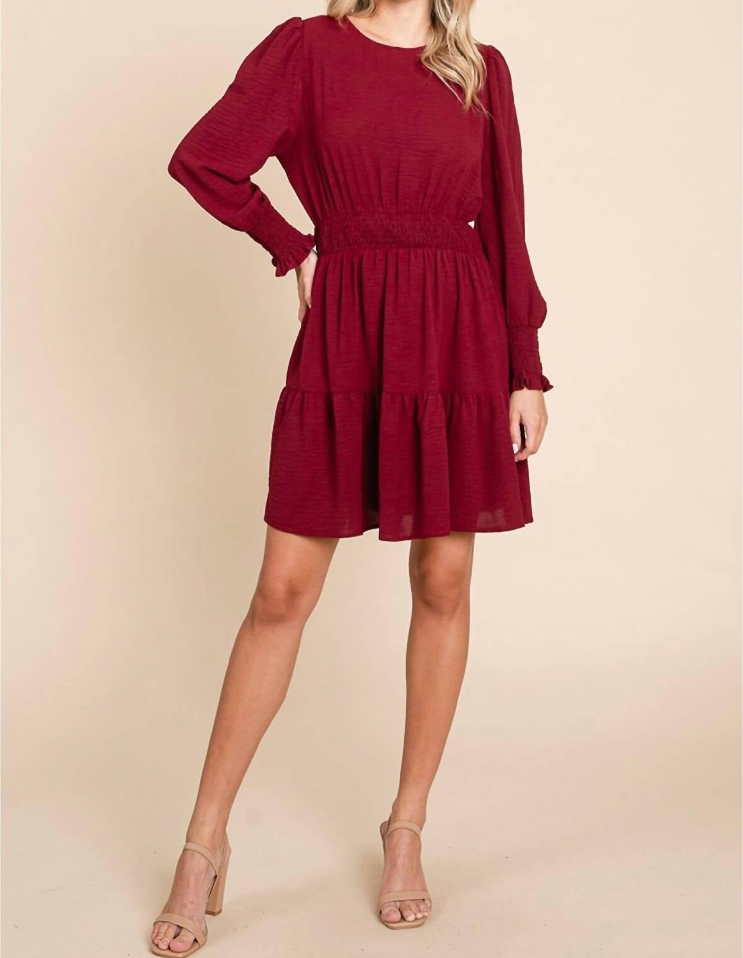 Glam - Gabbie Long Sleeve Tiered Mini Dress