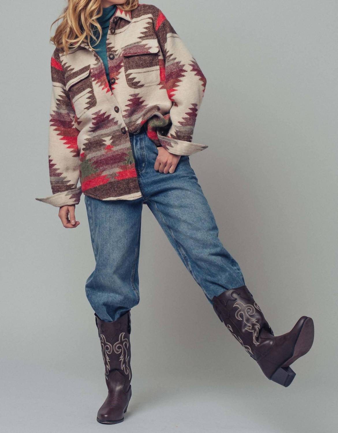 Urban Daizy - Aztec Print Long Sleeve Jacket