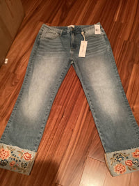 DRIFTWOOD Women's Cropped Cuff Jean in light wash embroidered - women's jeans