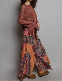 Pol - Vintage Patchwork Wide Leg Pants With Pockets