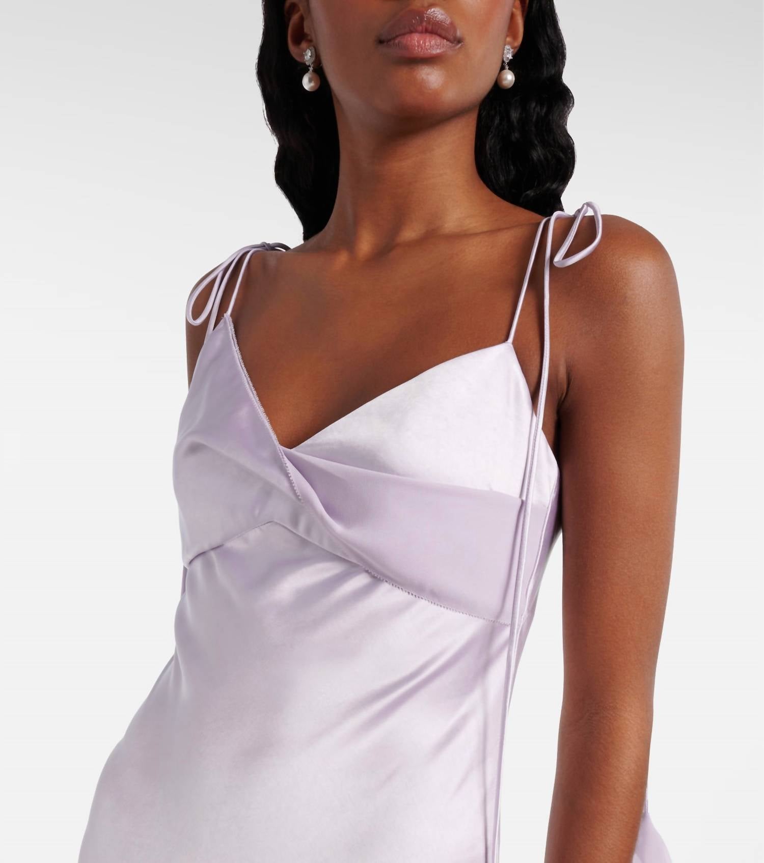 self-portrait Floral-appliqué Satin Maxi Dress in lilac - women's dress - alternate view