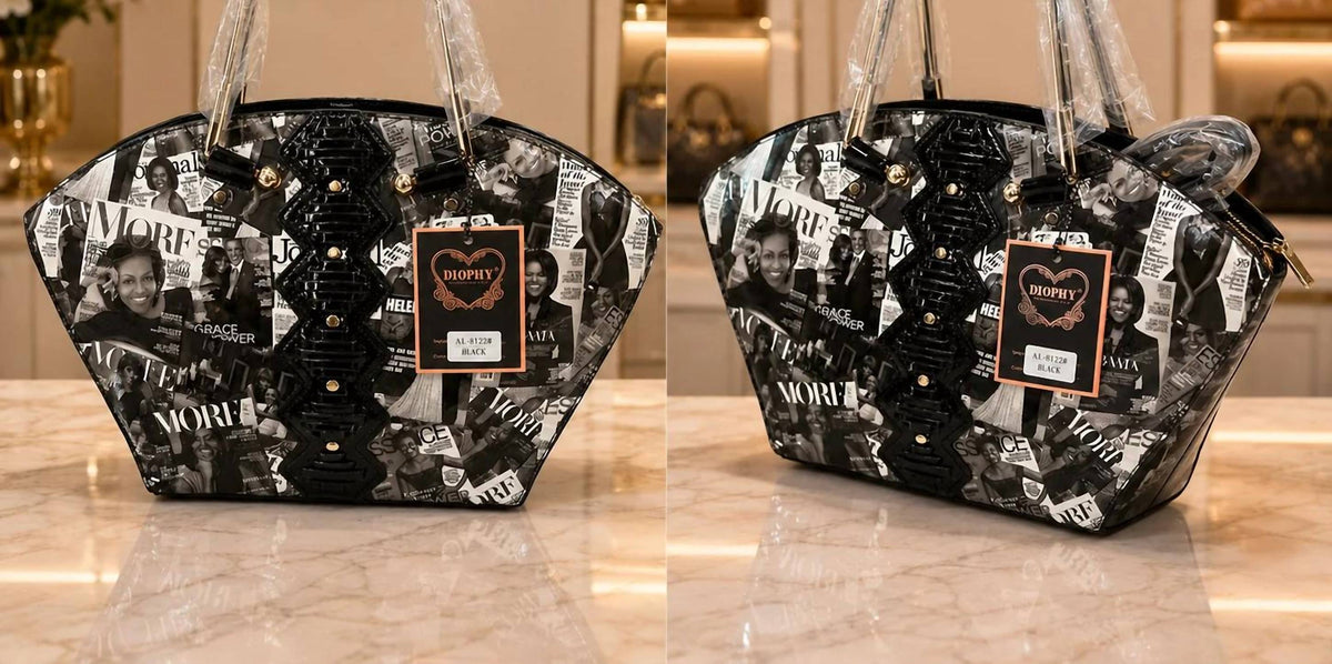Diophy - Women's Michelle Obama Magazine Cover Collage Handbag