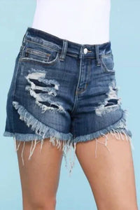 Judy Blue - Women's Mid-rise Tulip Hem Distressed Shorts