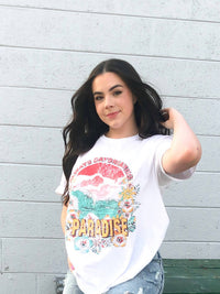 SWEET CLAIRE Paradise Tee in multi - women's t-shirt - detail view