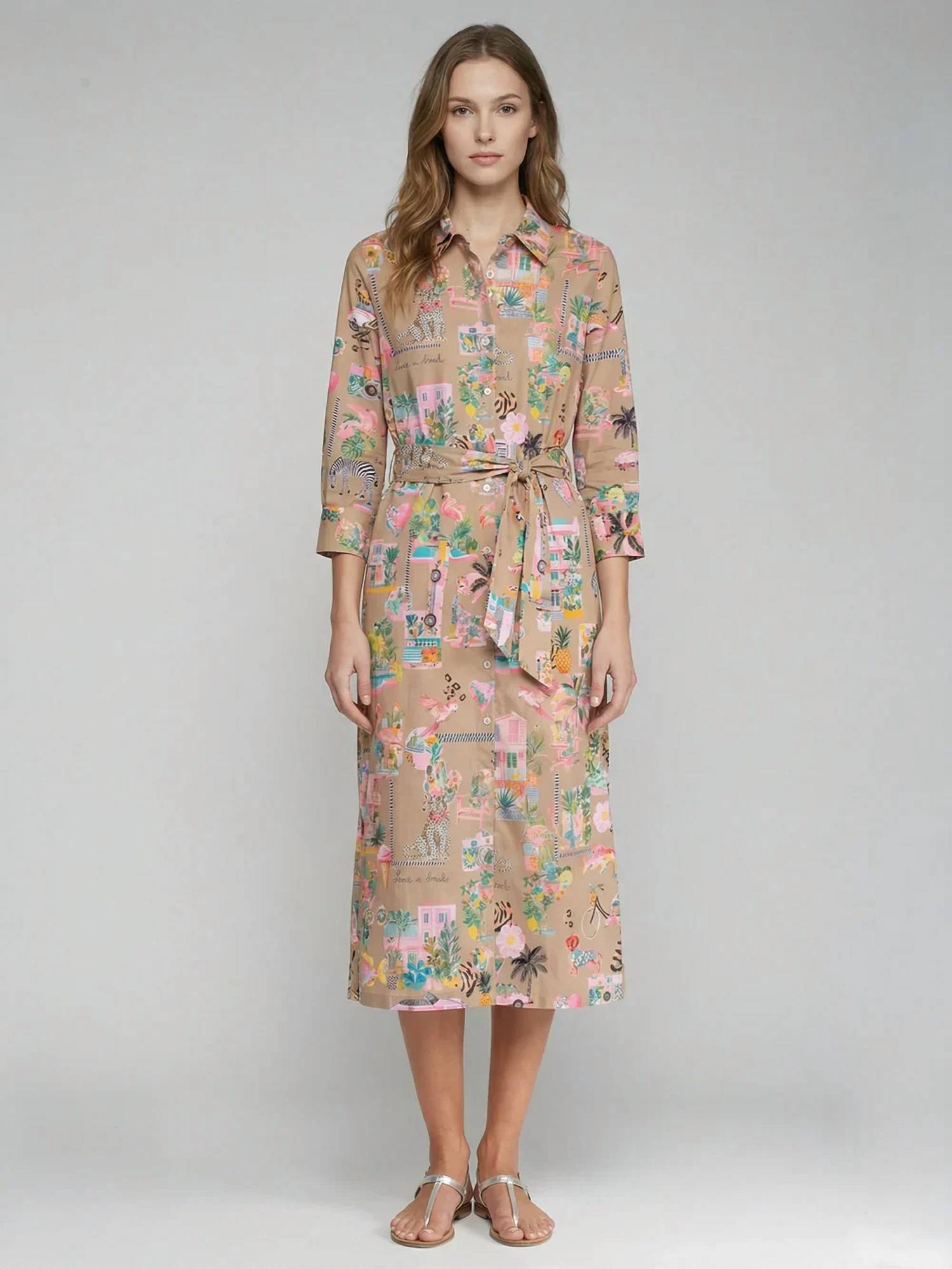 Vilagallo - California Printed Shirt Midi Dress