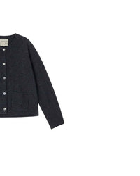 Jumper1234 Women's Heavy Crewneck Cardigan in french beret charcoal - women's cardigan - detail view