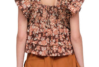 Sea - EMELIA PRINT FLUTTER SLEEVE TOP